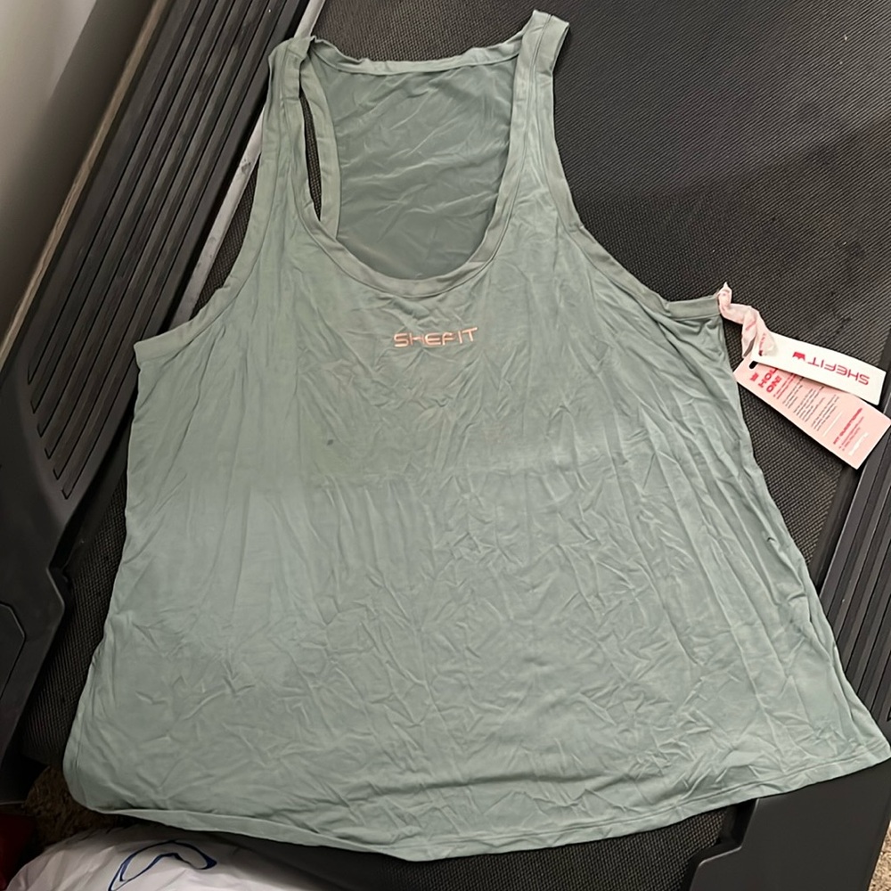 NWT- She Fit 5 luxe mesh back tank in Sage Green